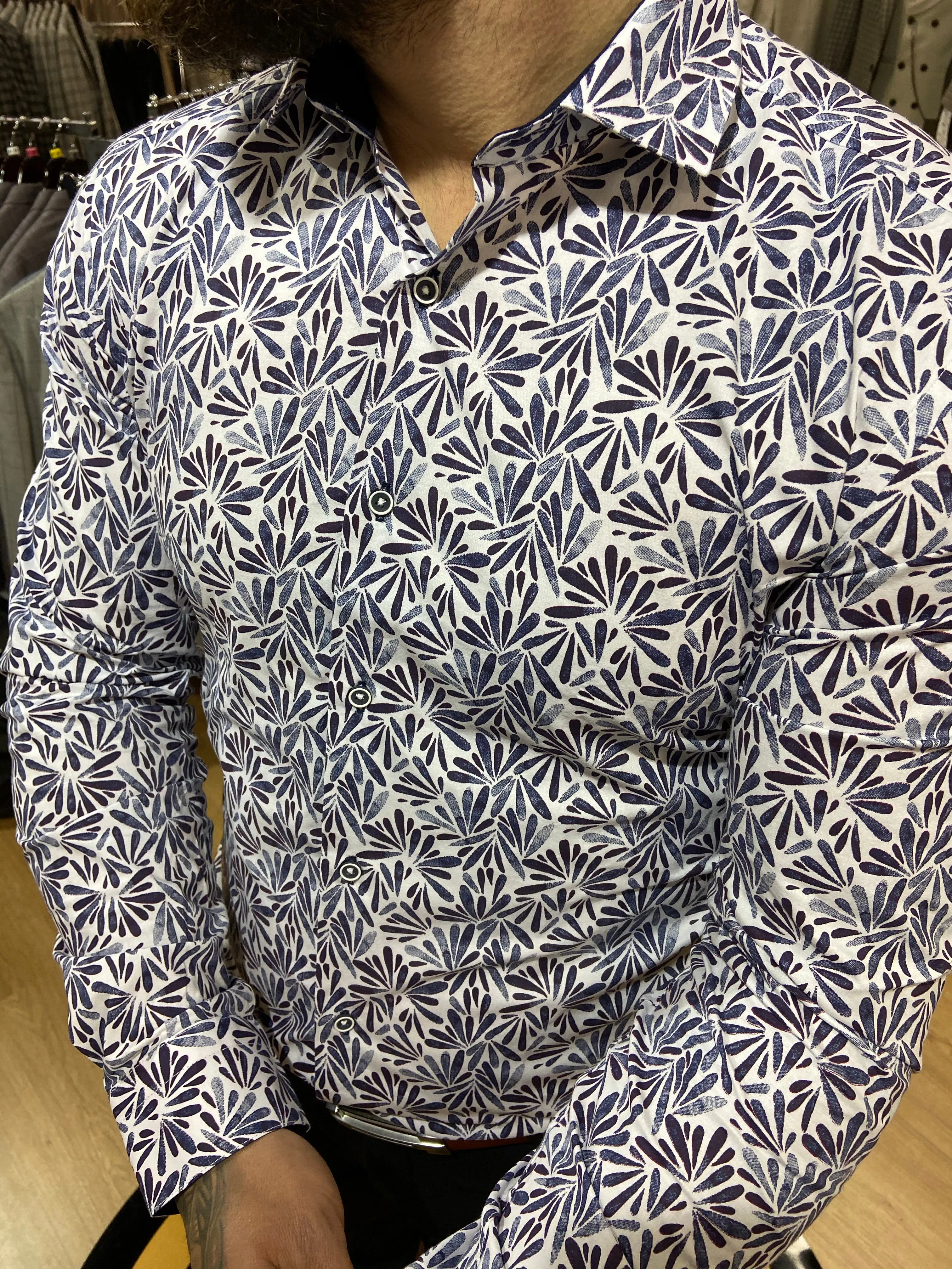 12012 Navy & White L/S Shirt