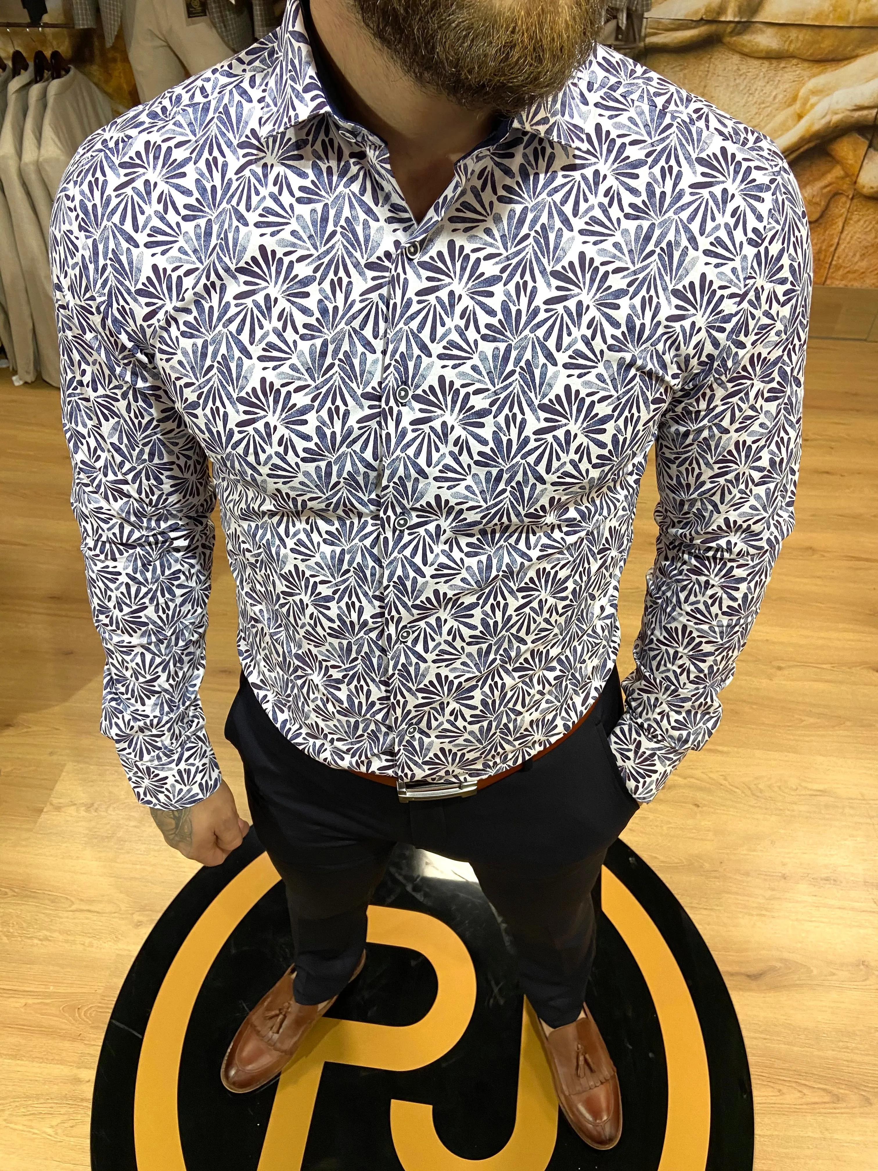 12012 Navy & White L/S Shirt