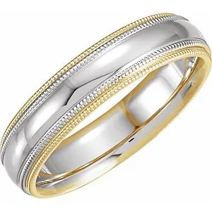 14K Yellow & White Half Round Band with Double Milgrain 5721 - 5.5 mm