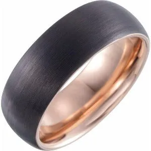 18K Rose/Yellow Gold PVD & Black PVD Tungsten Half Round Band TAR52264 - 8 mm