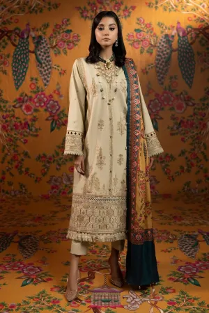 3PC Unstitched | Embroidered Khaddar Shirt  Printed Twill Shawl  Trouser