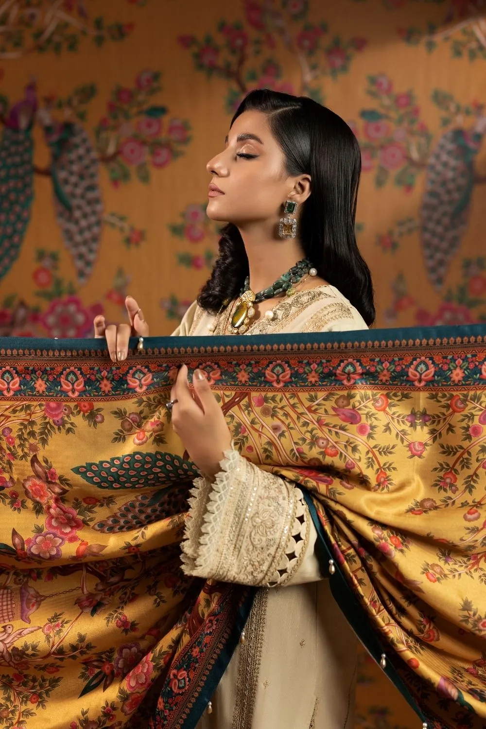 3PC Unstitched | Embroidered Khaddar Shirt  Printed Twill Shawl  Trouser