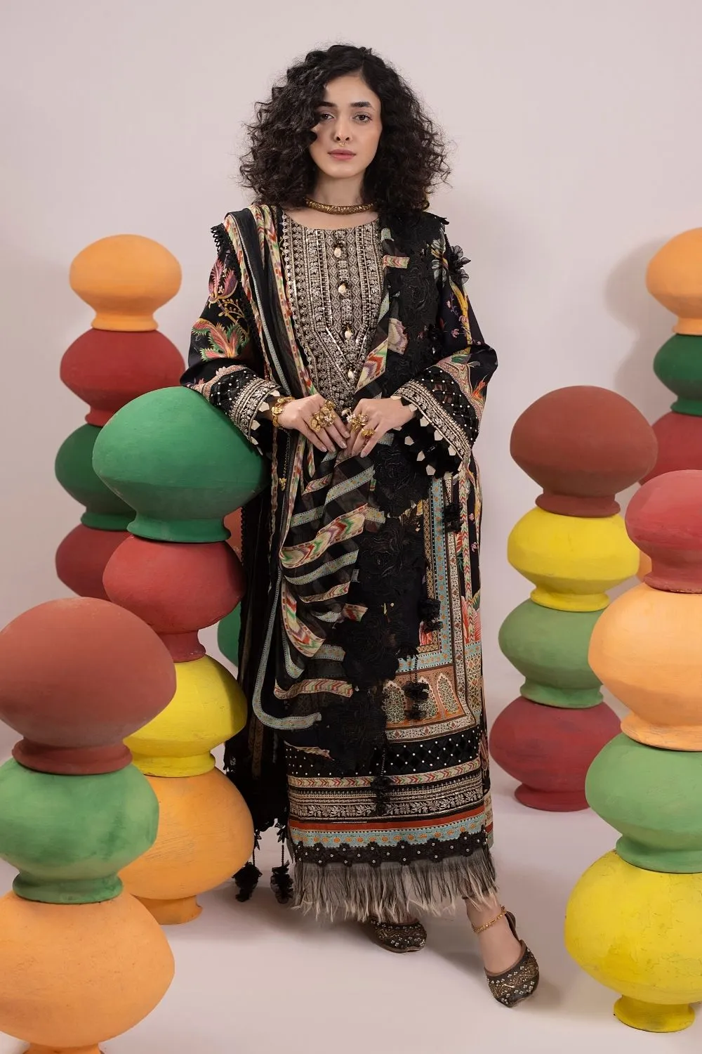 3PC Unstitched | Embroidered Lawn Suit | Chiffon Dupatta