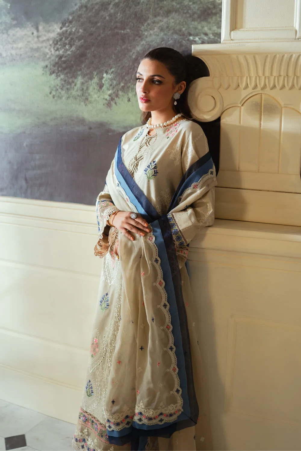 3PC Unstitched | Embroidered Lawn Suit | Chiffon Dupatta