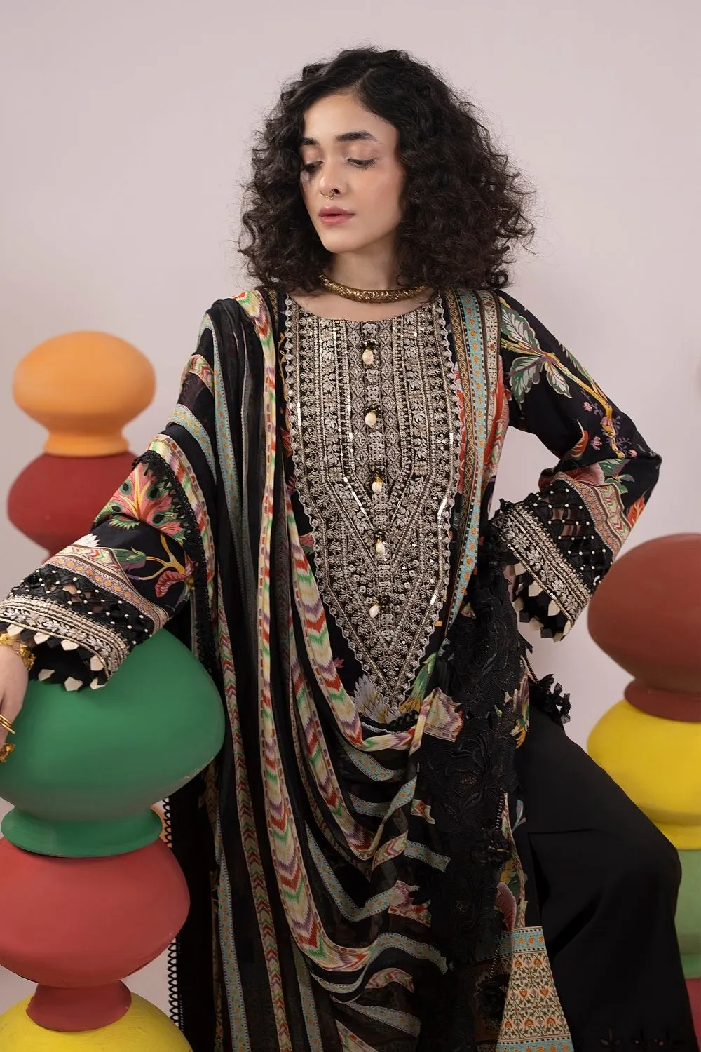 3PC Unstitched | Embroidered Lawn Suit | Chiffon Dupatta