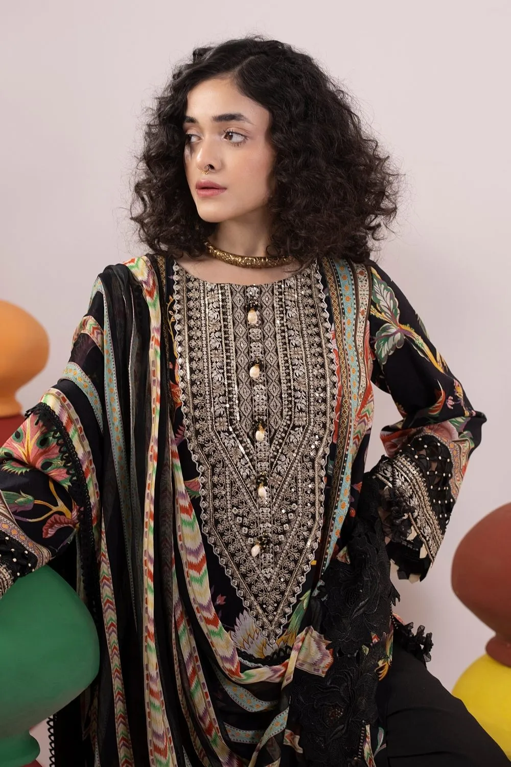 3PC Unstitched | Embroidered Lawn Suit | Chiffon Dupatta