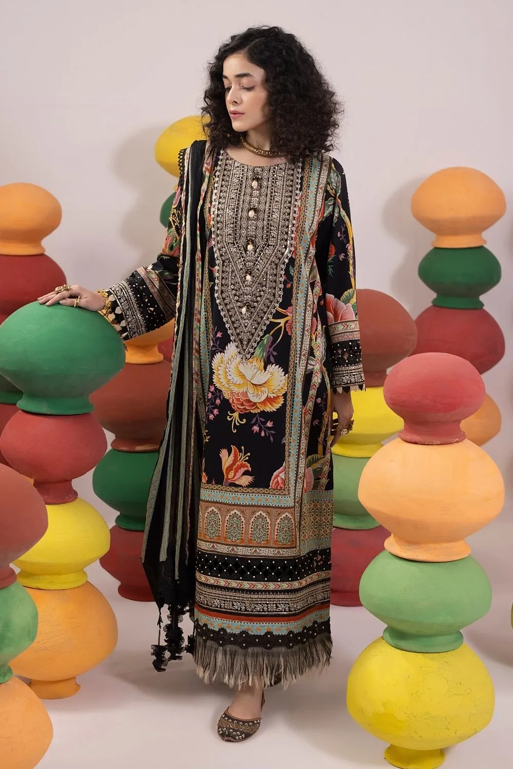 3PC Unstitched | Embroidered Lawn Suit | Chiffon Dupatta