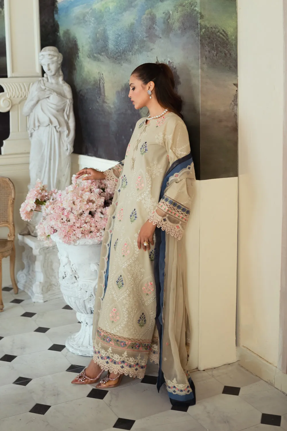 3PC Unstitched | Embroidered Lawn Suit | Chiffon Dupatta