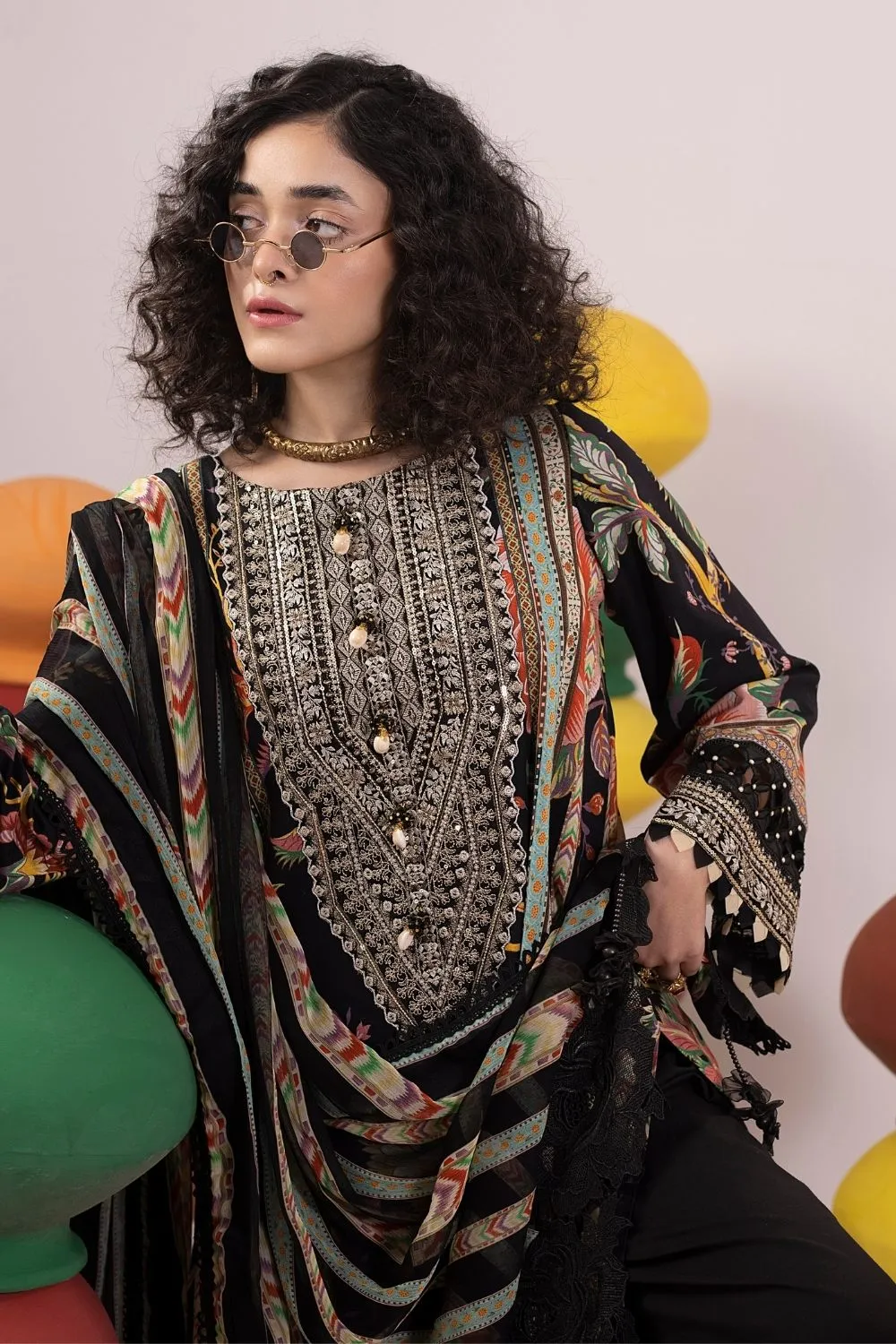 3PC Unstitched | Embroidered Lawn Suit | Chiffon Dupatta