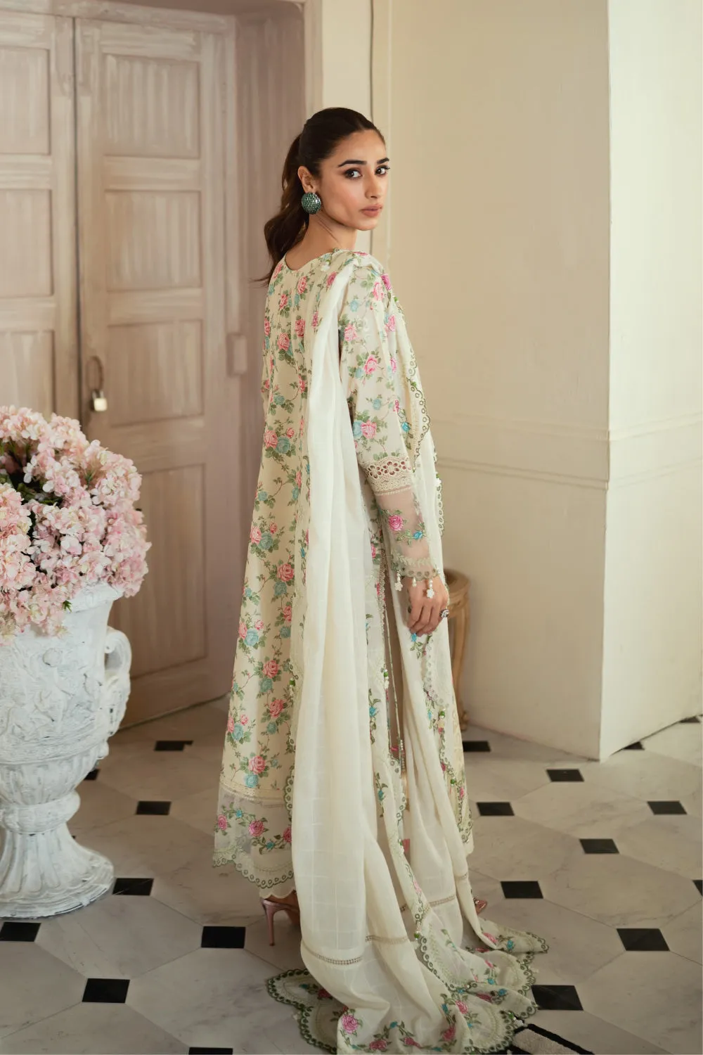 3PC Unstitched | Embroidered Lawn Suit | Embroidered Dobby Dupatta