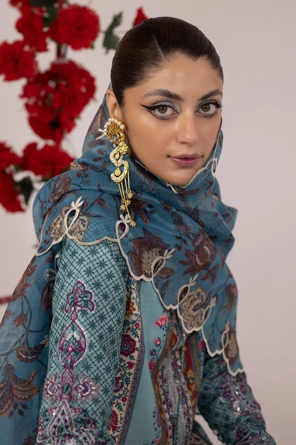 3PC Unstitched | Embroidered Lawn Suit | Organza Dupatta