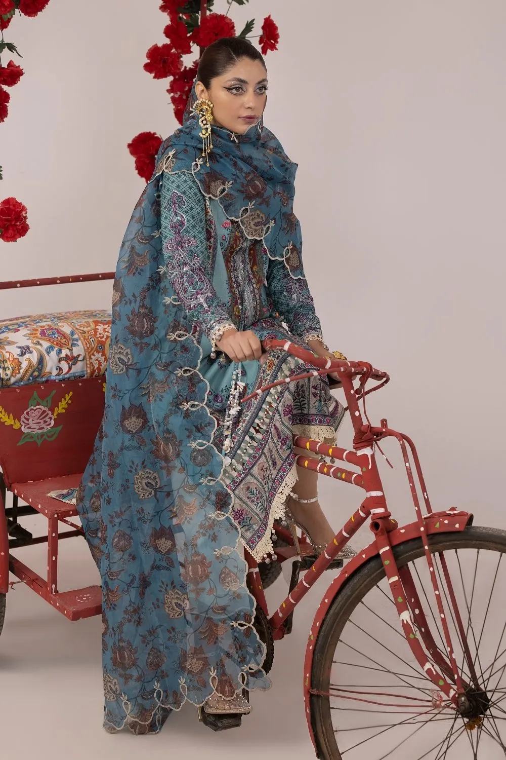 3PC Unstitched | Embroidered Lawn Suit | Organza Dupatta