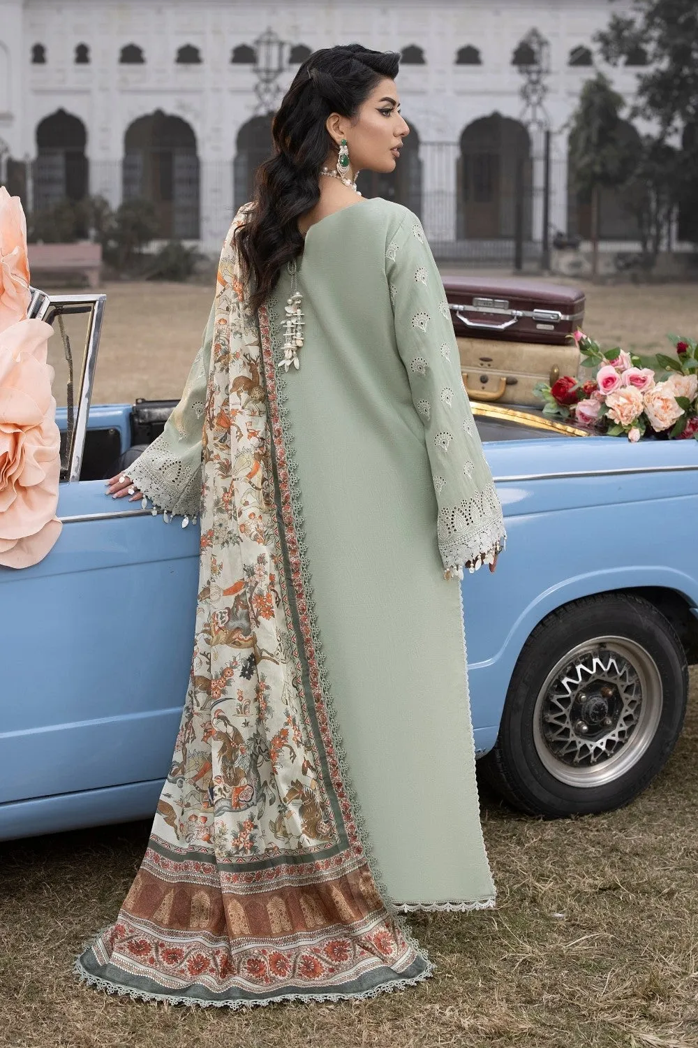 3PC Unstitched | Embroidered Lawn Suit | Tissue Silk Dupatta
