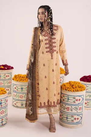 3PC Unstitched | Embroidered Lawn Suit | Tissue Silk Dupatta