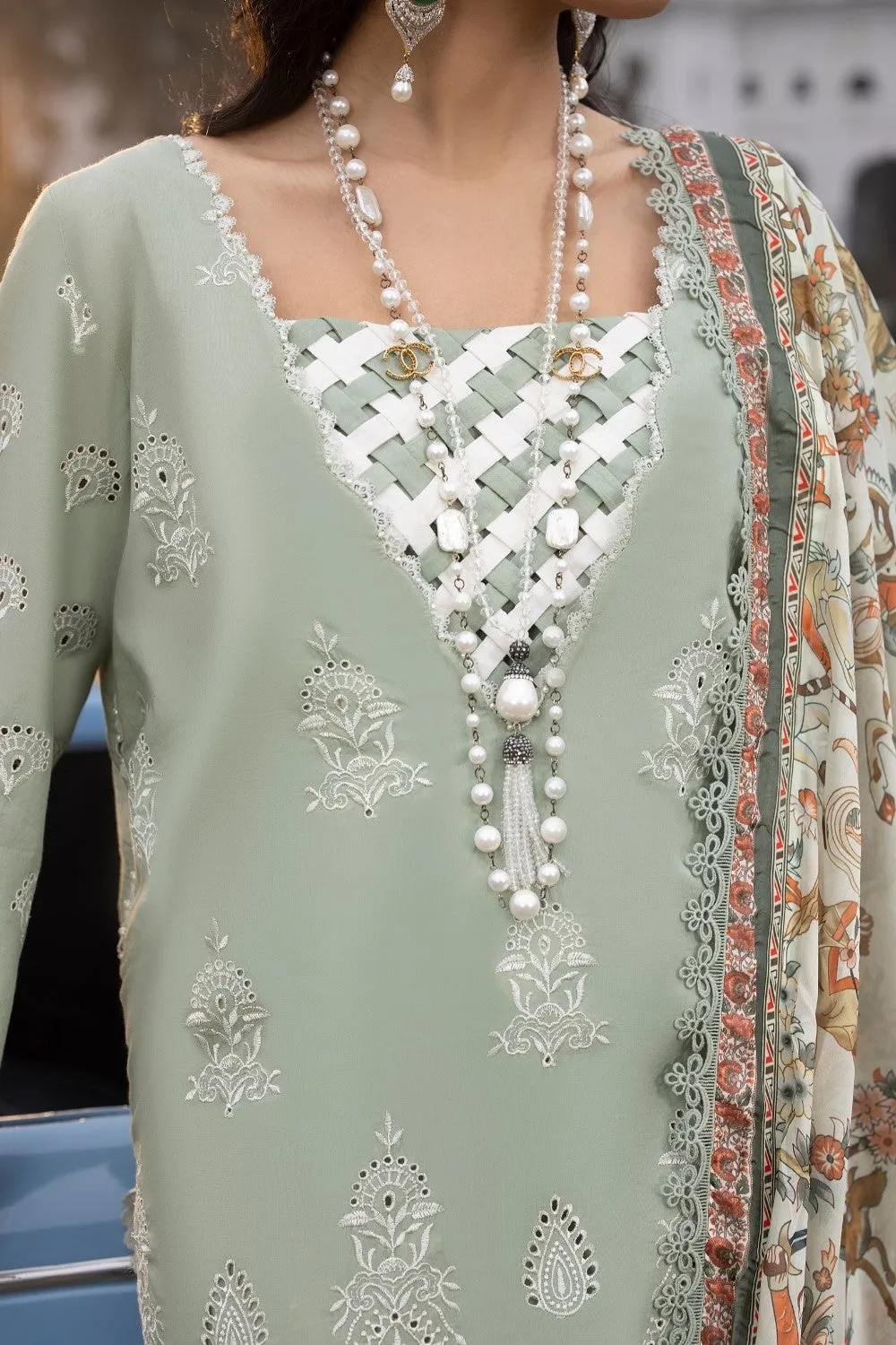 3PC Unstitched | Embroidered Lawn Suit | Tissue Silk Dupatta