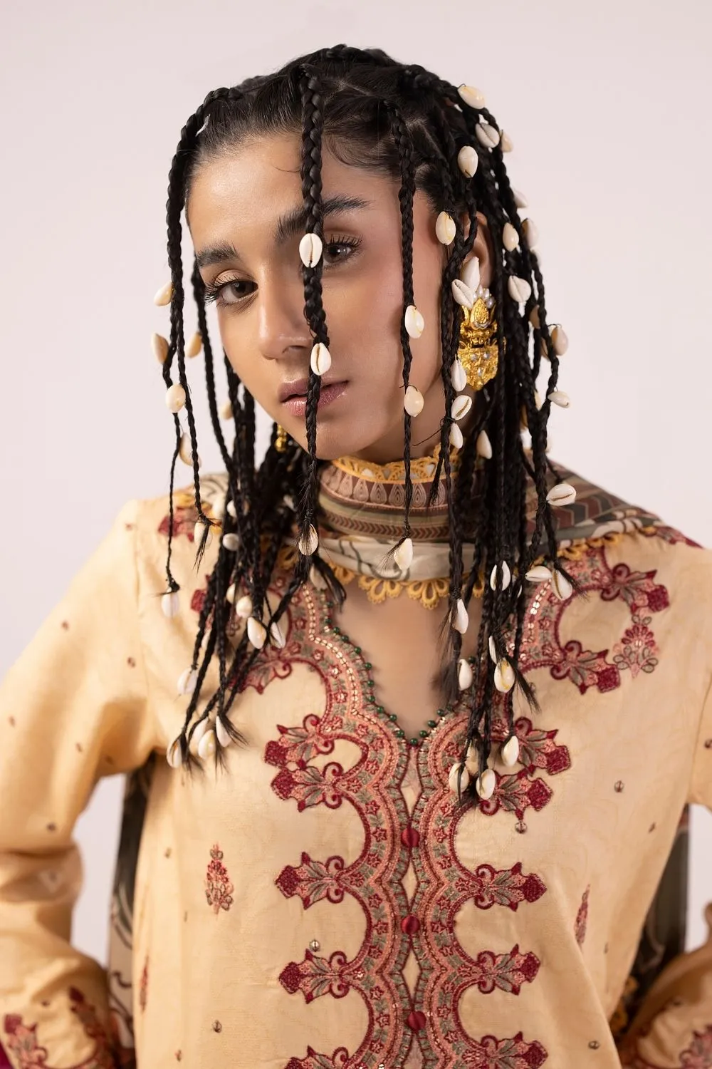 3PC Unstitched | Embroidered Lawn Suit | Tissue Silk Dupatta