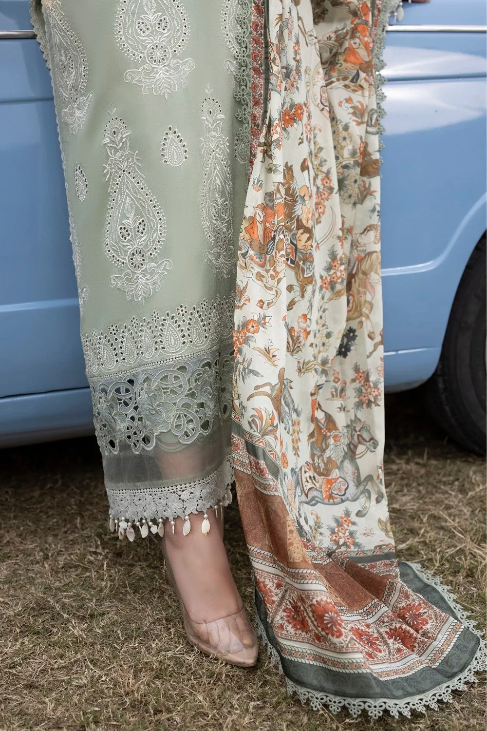 3PC Unstitched | Embroidered Lawn Suit | Tissue Silk Dupatta