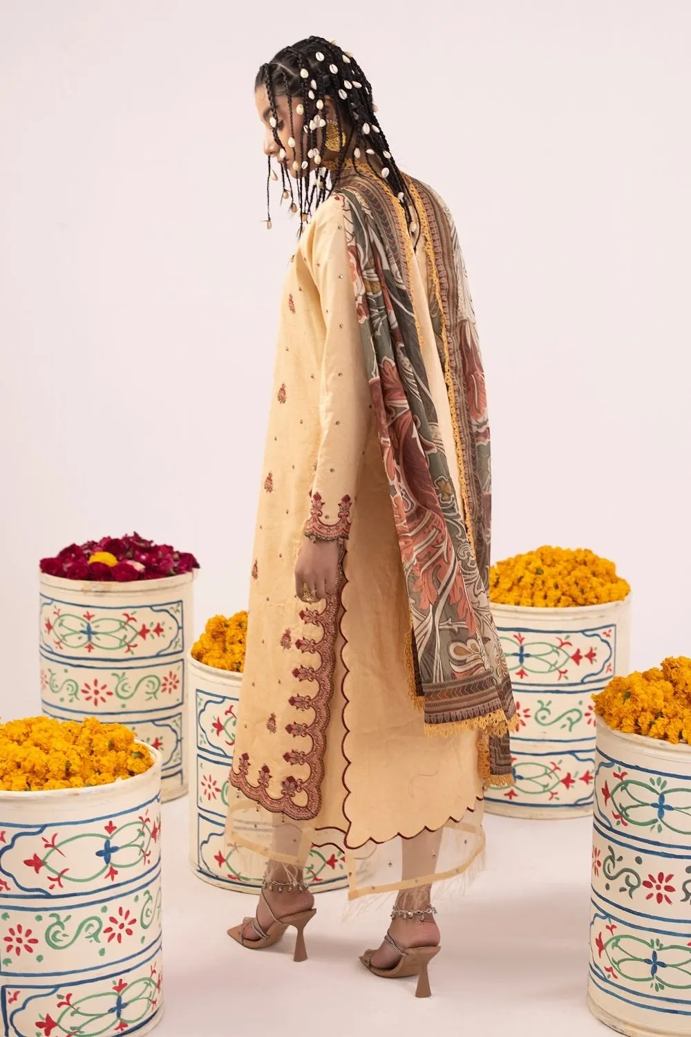 3PC Unstitched | Embroidered Lawn Suit | Tissue Silk Dupatta