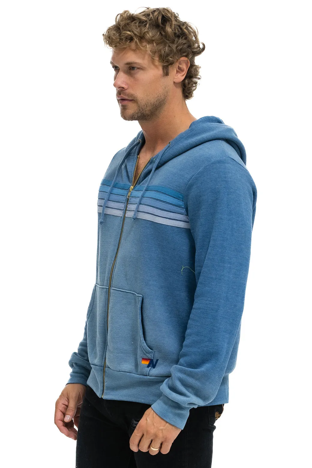 5 STRIPE HOODIE - FADED WATER