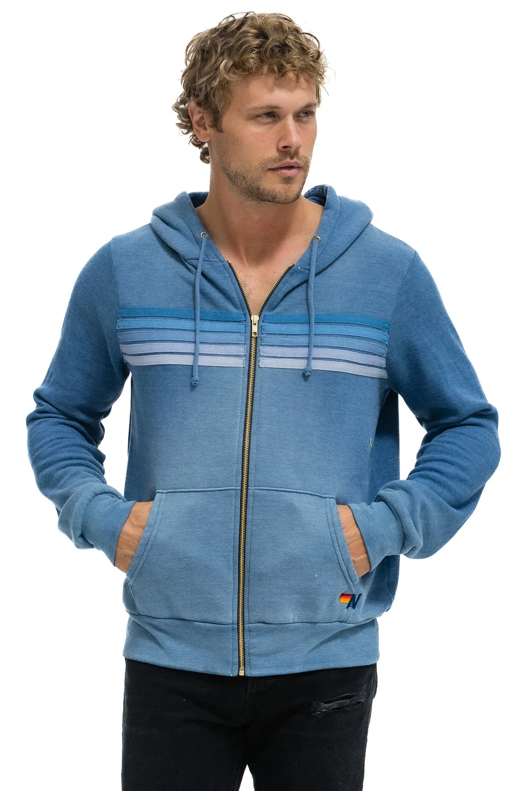 5 STRIPE HOODIE - FADED WATER