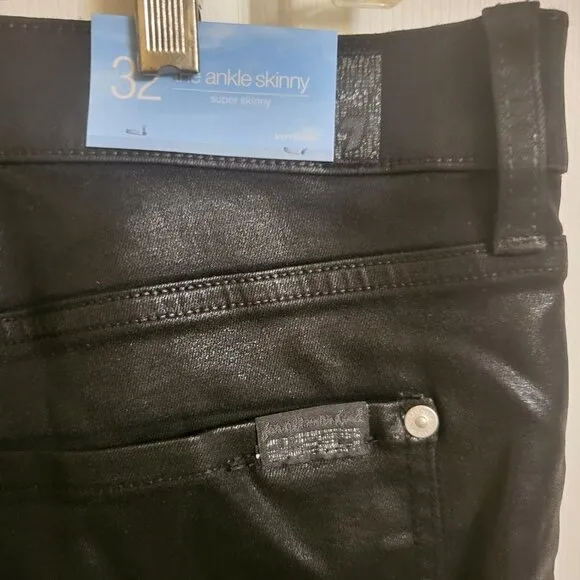 7 For All Mankind Black b(air) Coated Ankle Skinny Jeans Size 32 NWT
