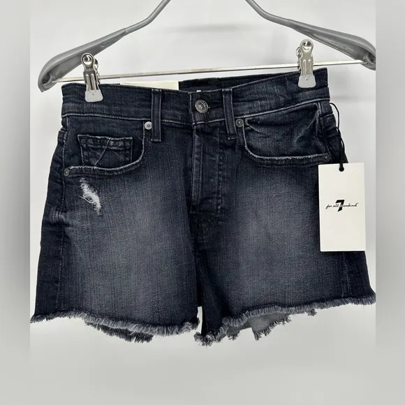 7 For All Mankind | NWT Women’s 23 Black Monroe Shorts Cut Off Jean denim