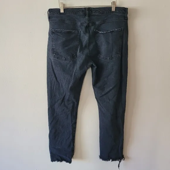 Agolde Toni Midrise Straight Black Raw Hem Distressed Denim Jeans