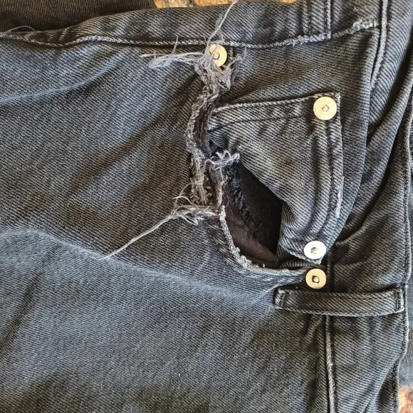 Agolde Toni Midrise Straight Black Raw Hem Distressed Denim Jeans