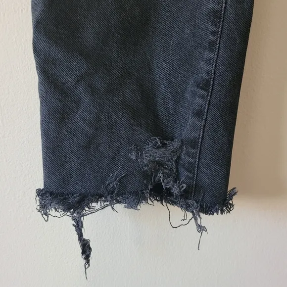 Agolde Toni Midrise Straight Black Raw Hem Distressed Denim Jeans