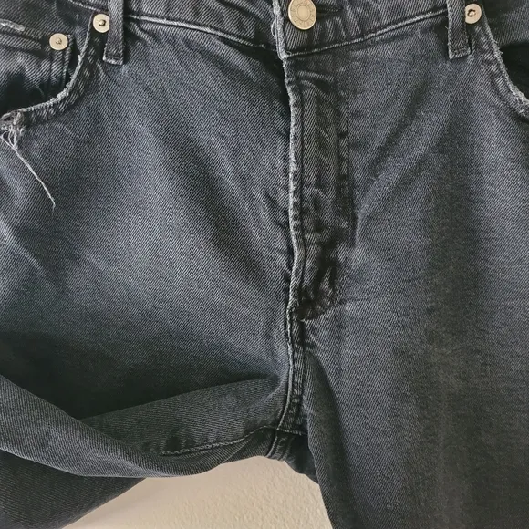 Agolde Toni Midrise Straight Black Raw Hem Distressed Denim Jeans