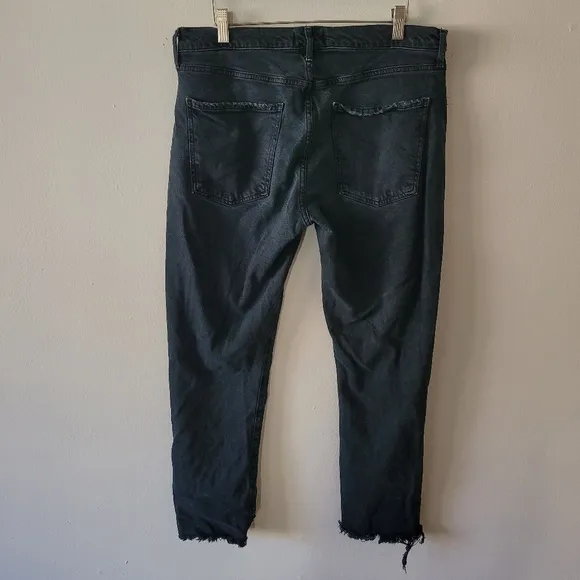 Agolde Toni Midrise Straight Black Raw Hem Distressed Denim Jeans