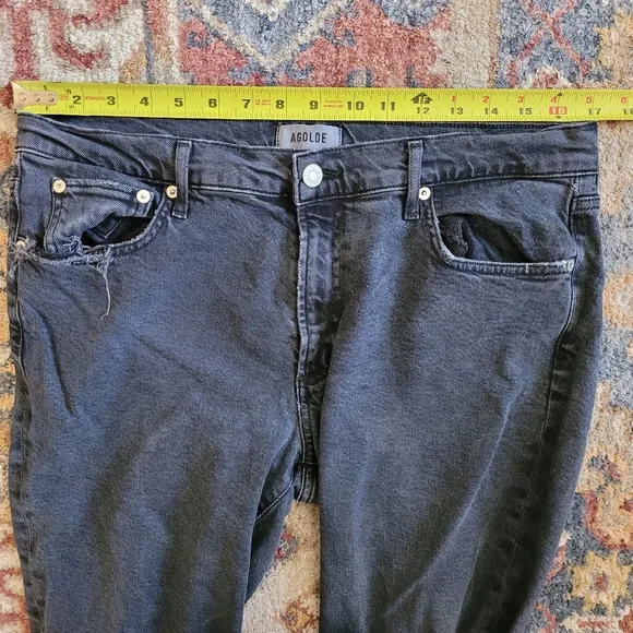 Agolde Toni Midrise Straight Black Raw Hem Distressed Denim Jeans