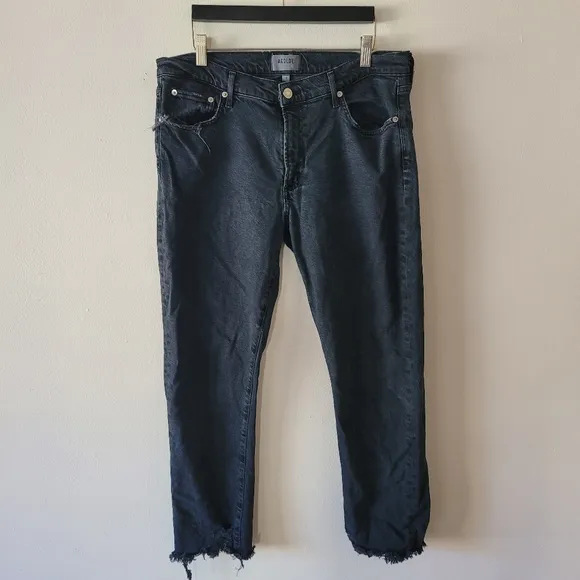 Agolde Toni Midrise Straight Black Raw Hem Distressed Denim Jeans