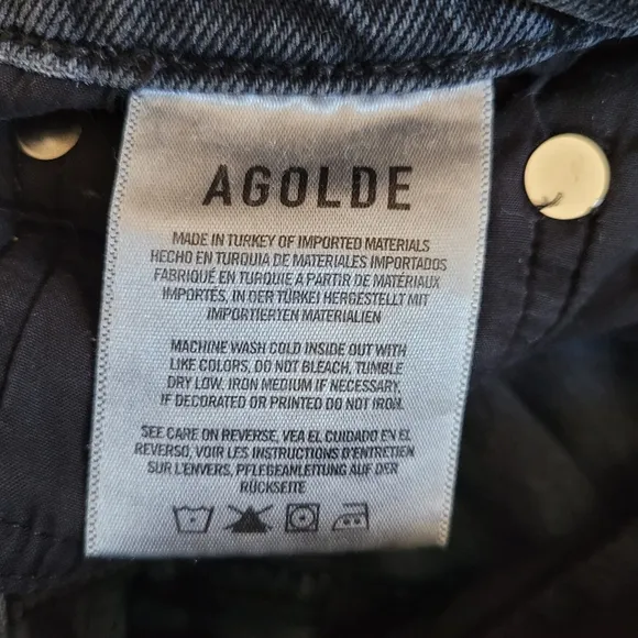 Agolde Toni Midrise Straight Black Raw Hem Distressed Denim Jeans