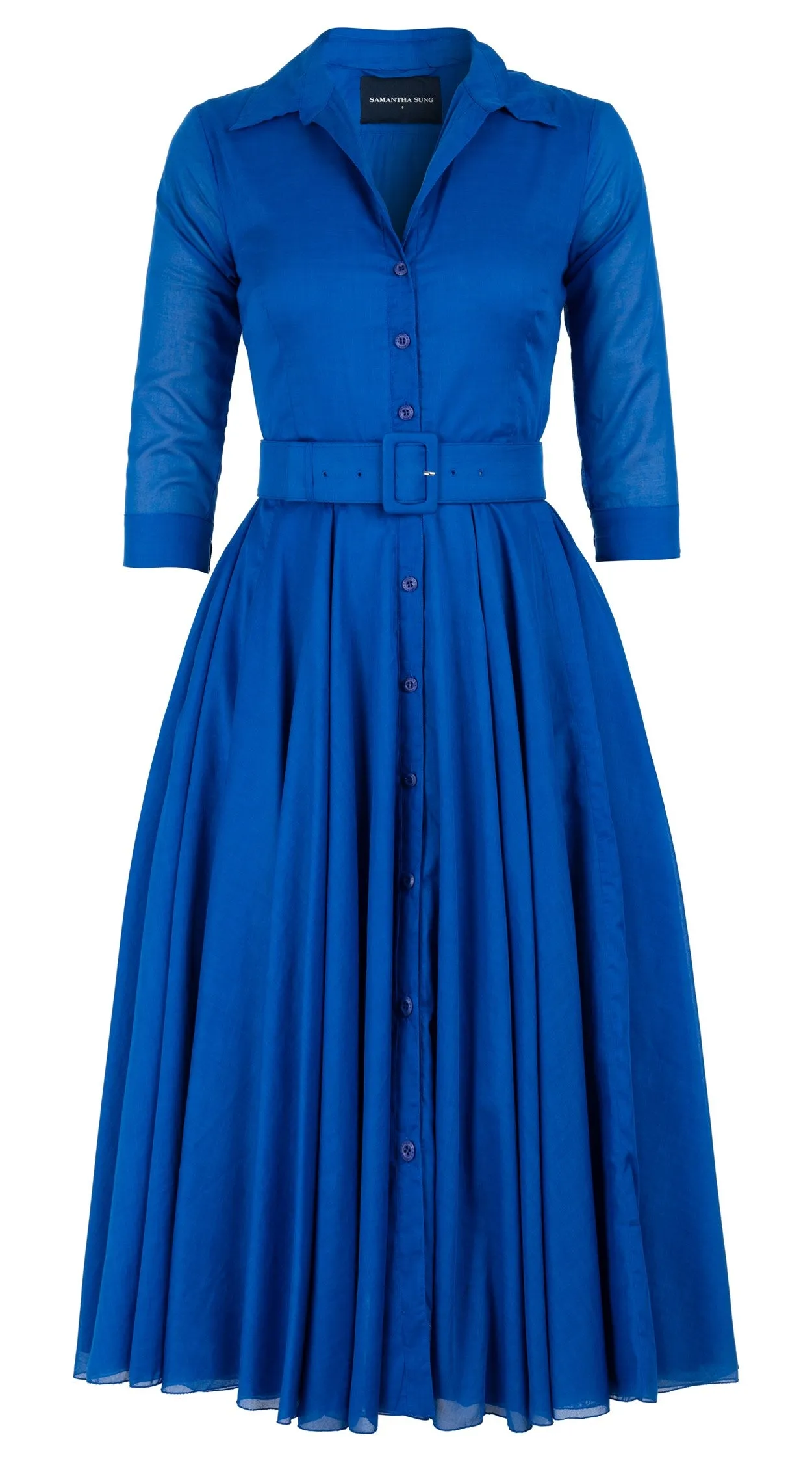 Aster Dress Shirt Collar 3/4 Sleeve Midi Length Cotton Musola (Solid)