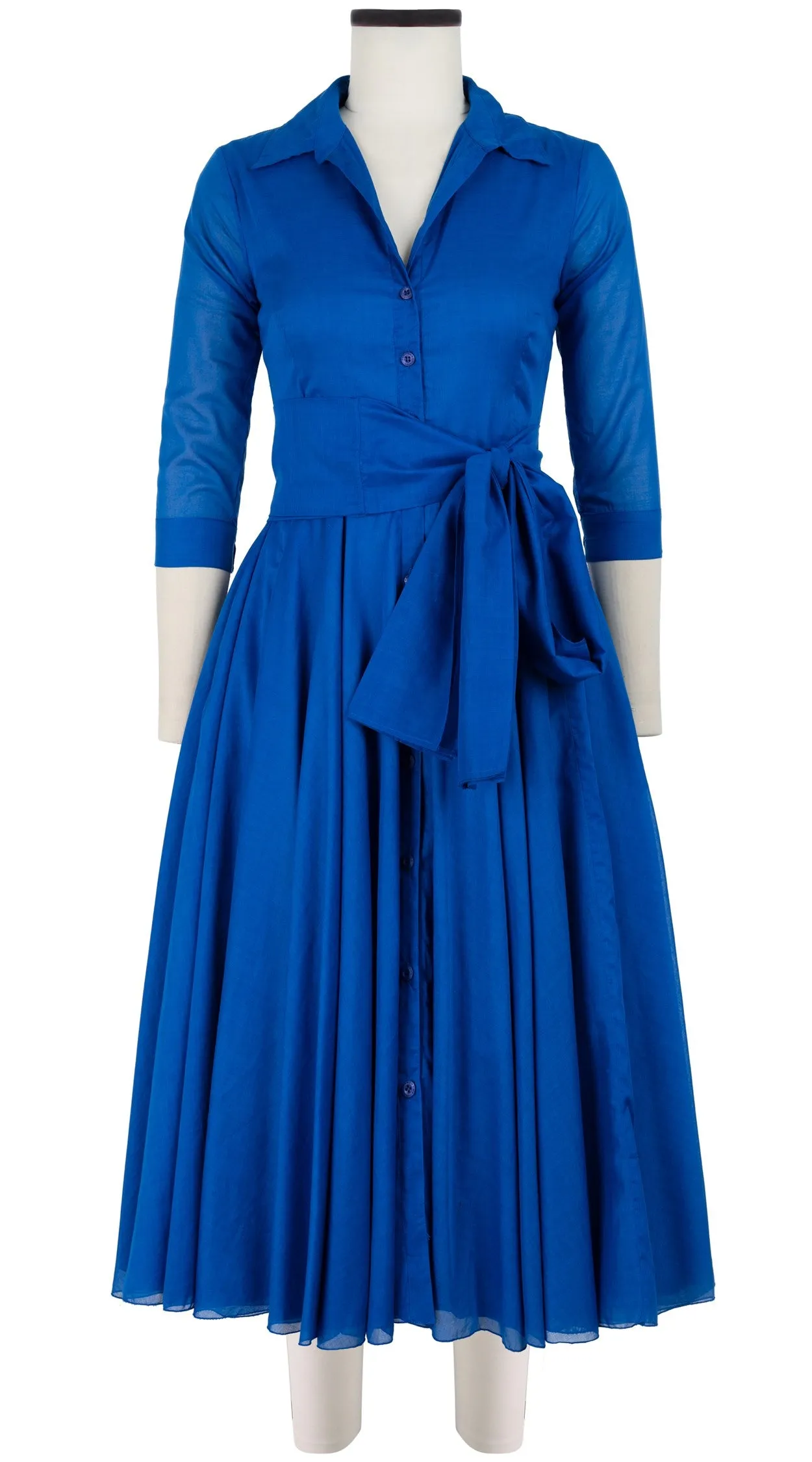 Aster Dress Shirt Collar 3/4 Sleeve Midi Length Cotton Musola (Solid)