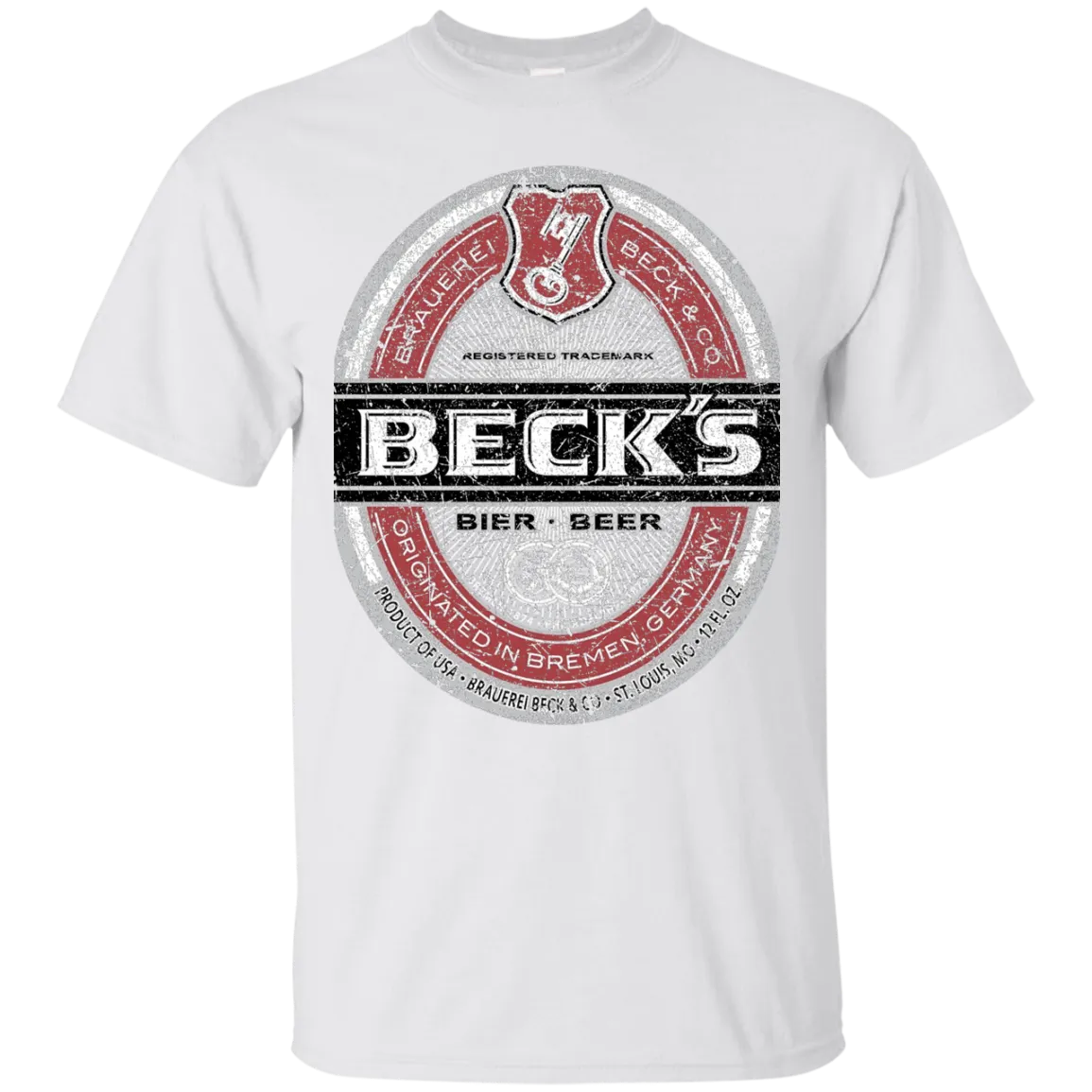 Becks Beer T-Shirt Custom Designed Color Worn Label Pattern