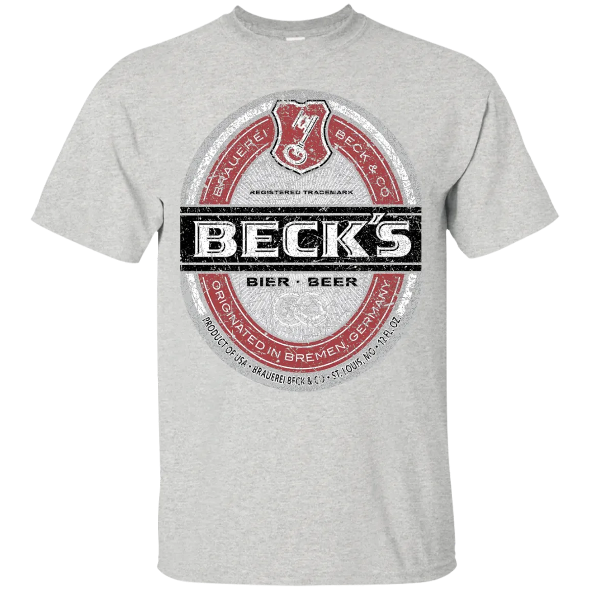 Becks Beer T-Shirt Custom Designed Color Worn Label Pattern