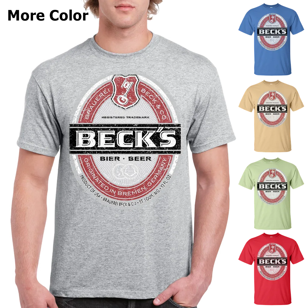 Becks Beer T-Shirt Custom Designed Color Worn Label Pattern