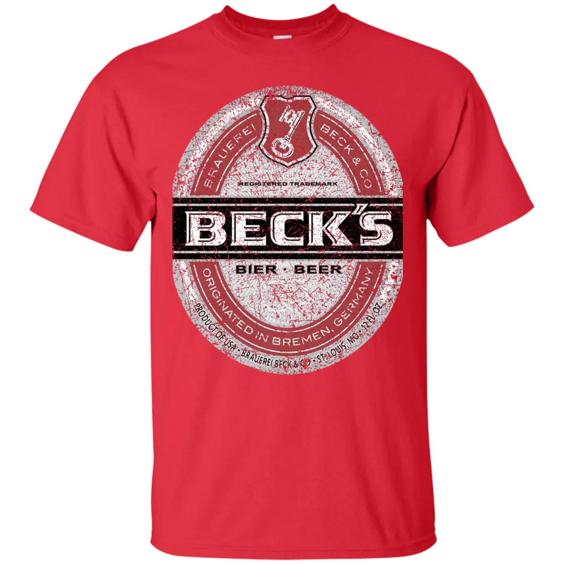 Becks Beer T-Shirt Custom Designed Color Worn Label Pattern