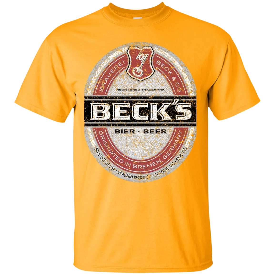 Becks Beer T-Shirt Custom Designed Color Worn Label Pattern