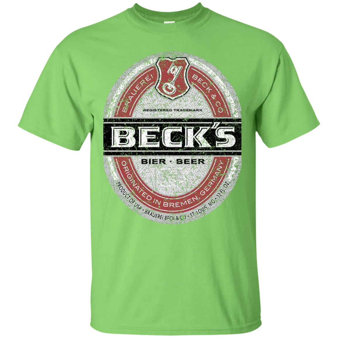 Becks Beer T-Shirt Custom Designed Color Worn Label Pattern