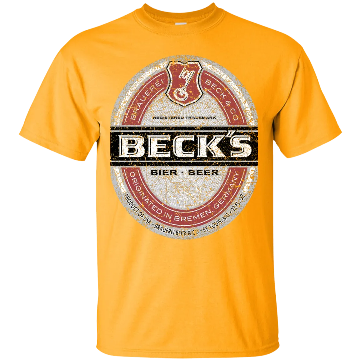Becks Beer T-Shirt Custom Designed Color Worn Label Pattern