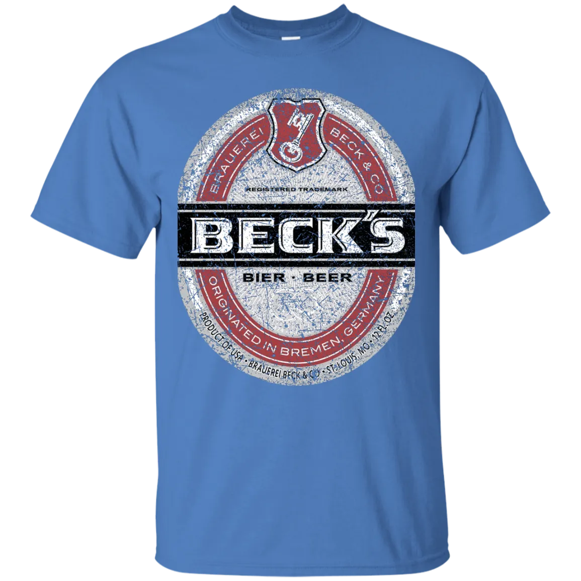 Becks Beer T-Shirt Custom Designed Color Worn Label Pattern