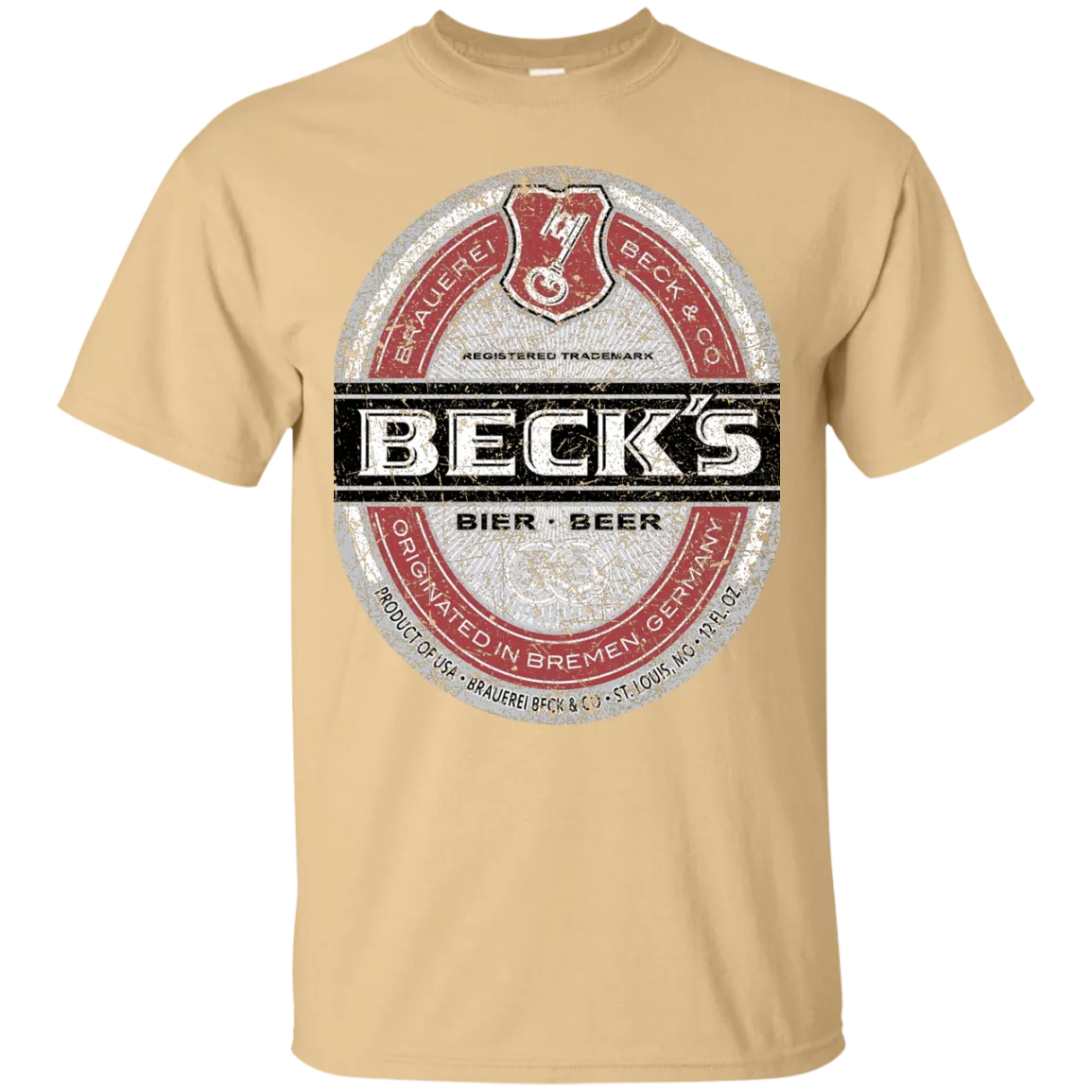 Becks Beer T-Shirt Custom Designed Color Worn Label Pattern