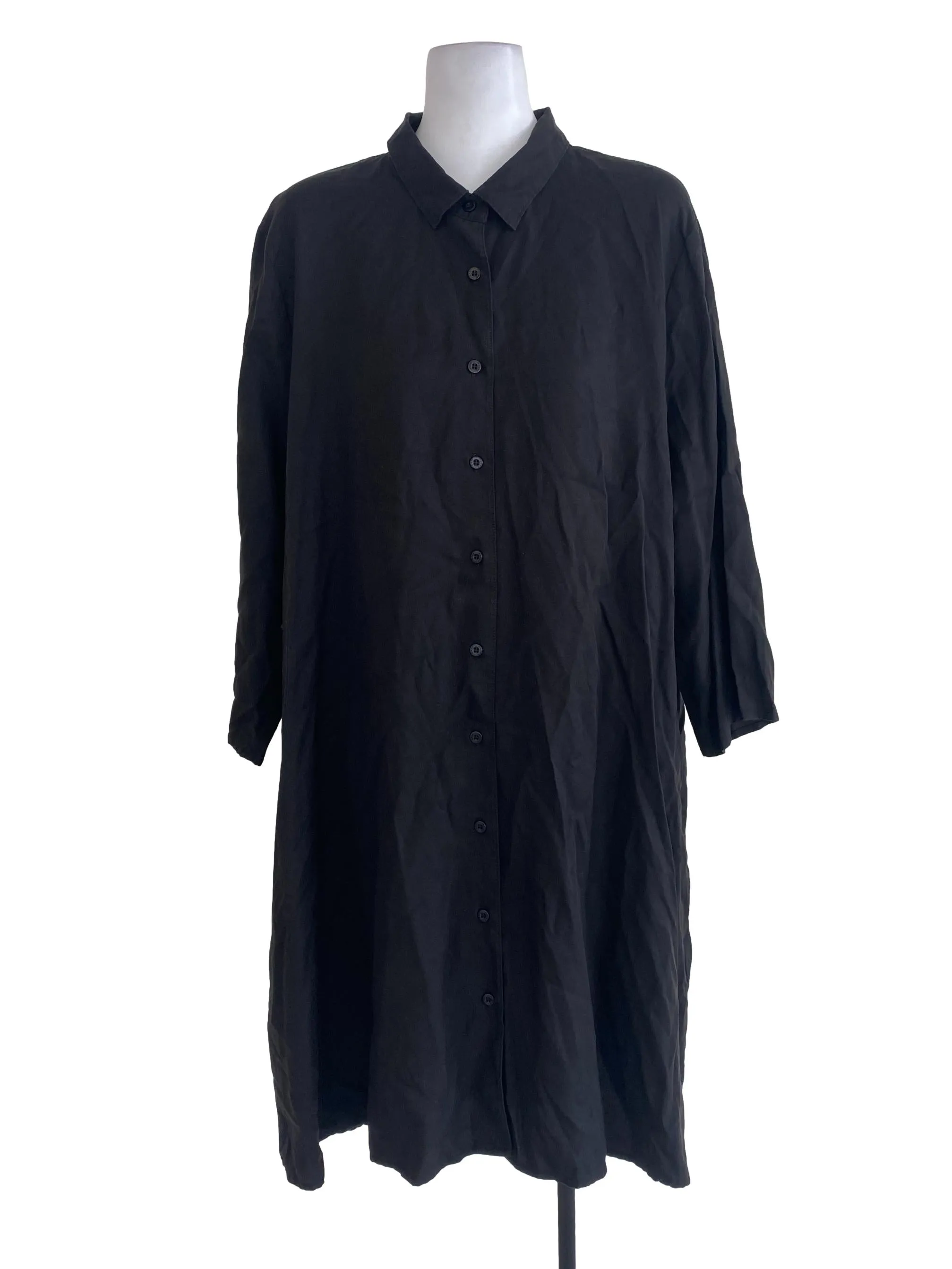 Black Plain Button Down Shirt Dress