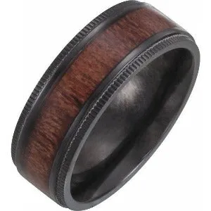 Black Titanium Beveled-Edge Band with Wood Inlay 51959 - 8 mm