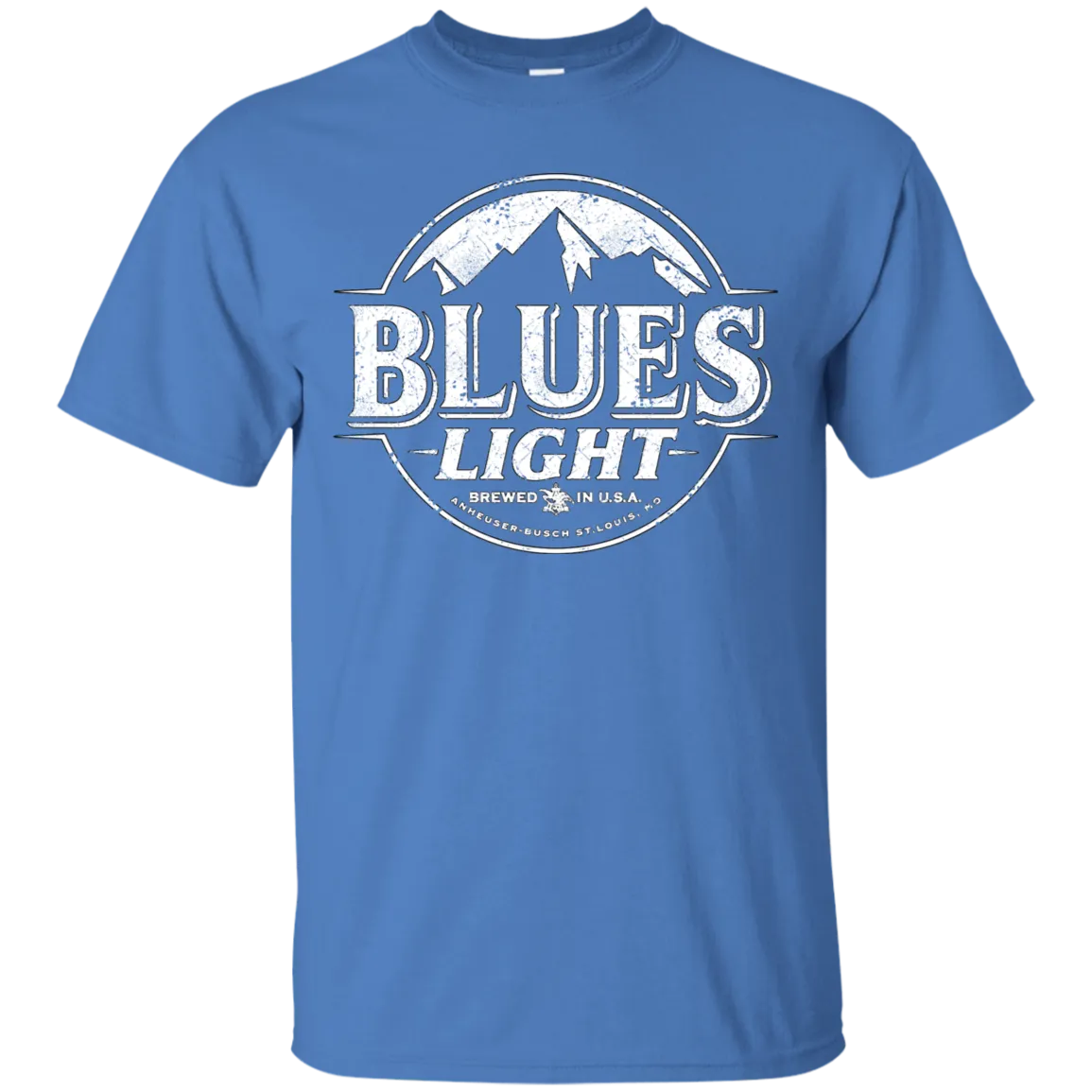 Blues Busch Light Beer T-Shirt Custom Designed White Worn Label Pattern