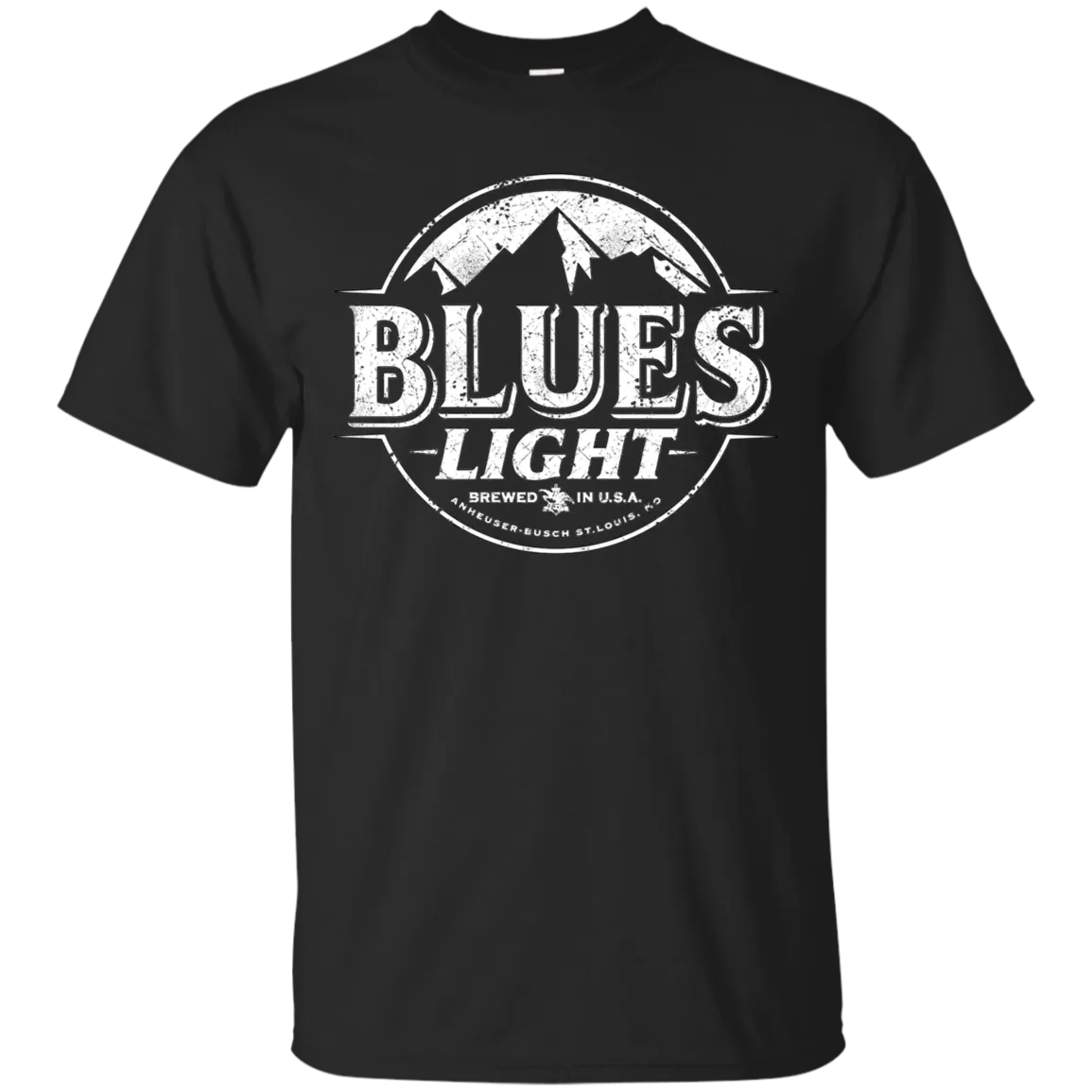 Blues Busch Light Beer T-Shirt Custom Designed White Worn Label Pattern