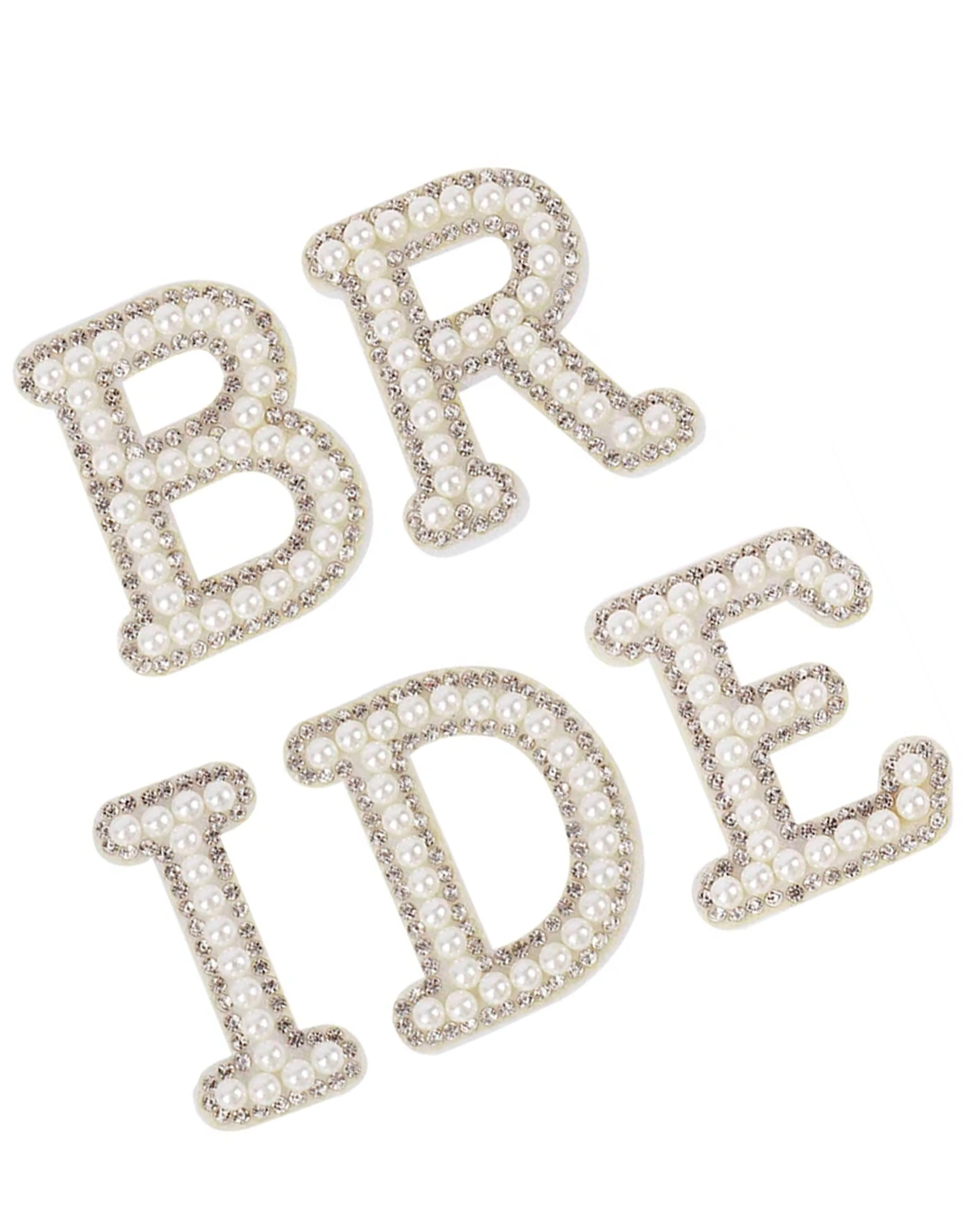 BRIDE Set: Handmade Pearl & Rhinestone Letters Iron On Patches